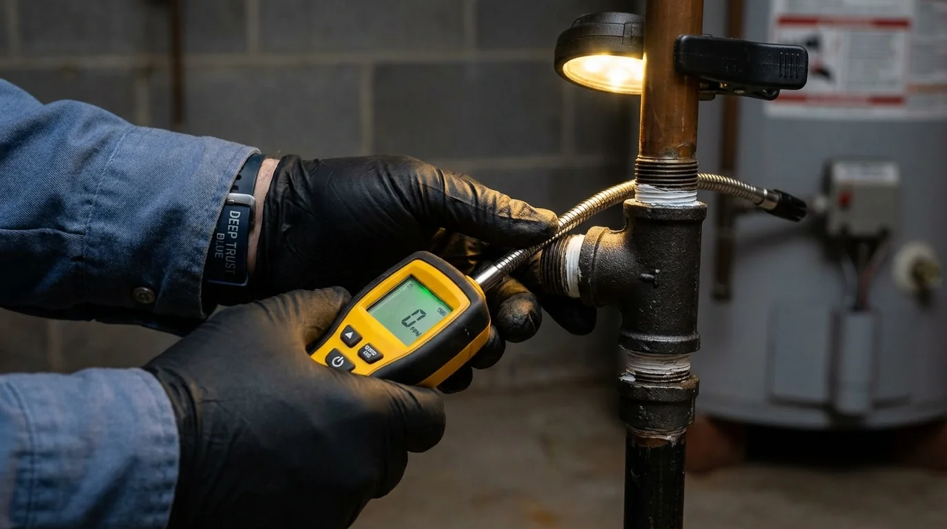 Gas leak detection with electronic sniffer by Johns Plumbing LLC in Mohall