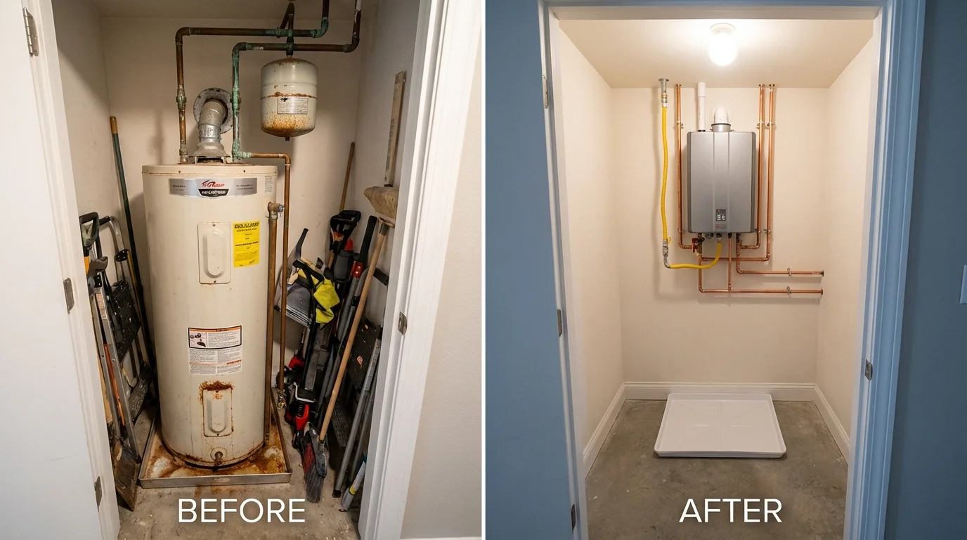 Tank water heater versus wall-mounted tankless unit comparison for Mohall, ND homeowners